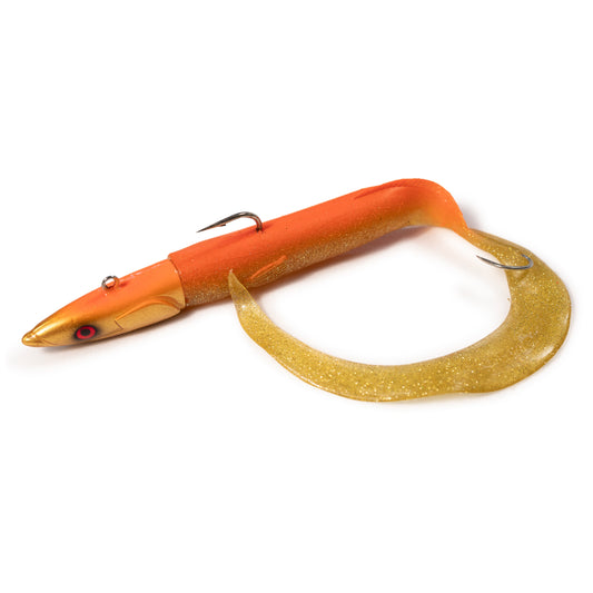 UV Orange Devilman Handmade Eel Silicone Lures Jig head fishing 90gr - 130gr