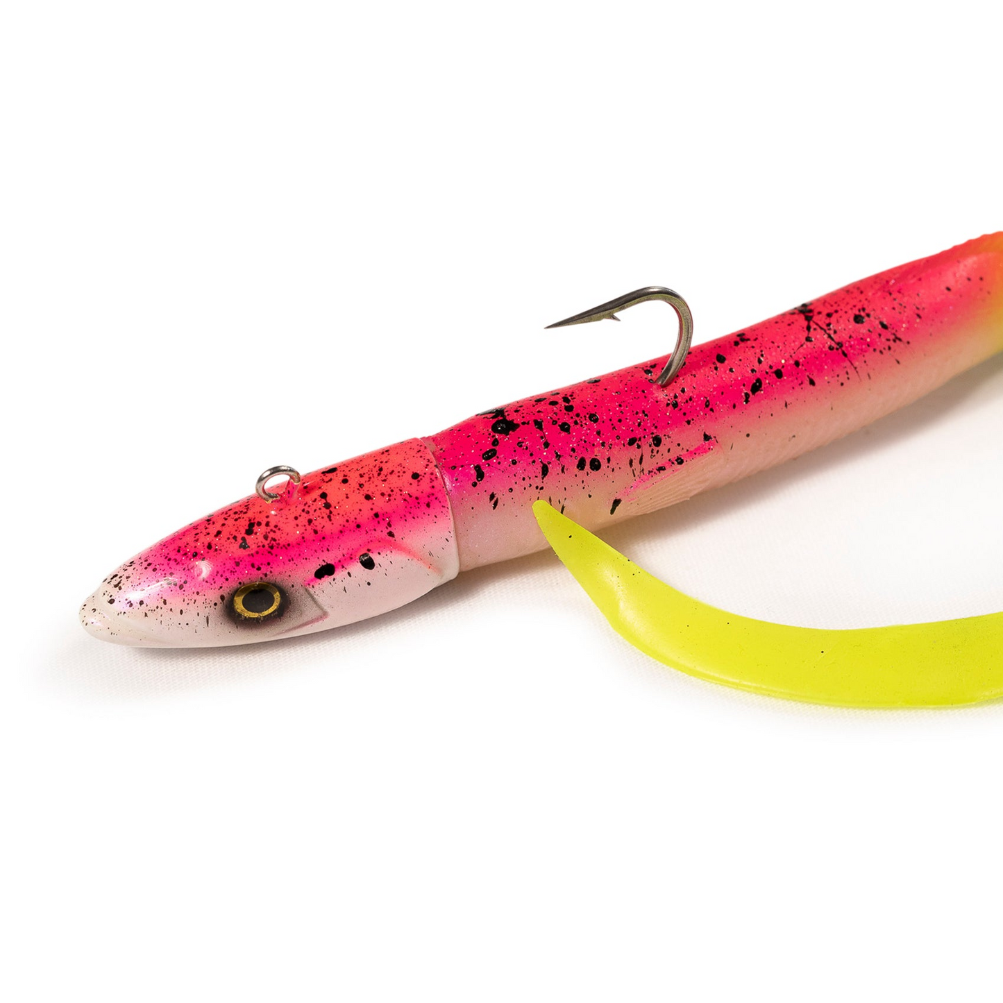 Pink Yellow UV Devilman Handmade Eel Silicone Lures Jig head fishing 90gr - 130gr