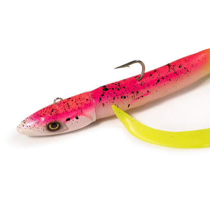 Pink Yellow UV Devilman Handmade Eel Silicone Lures Jig head fishing 90gr - 130gr
